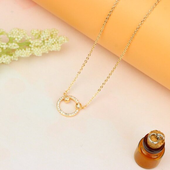 "Elegant Rose Gold Circle Pendant Necklace with Crystal Detailing, XPNL1896 - Picture 4 of 13